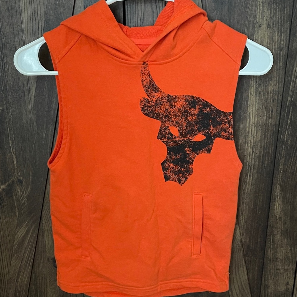 Project Rock Under Armour Kids Orange Sleeveless Hoodie